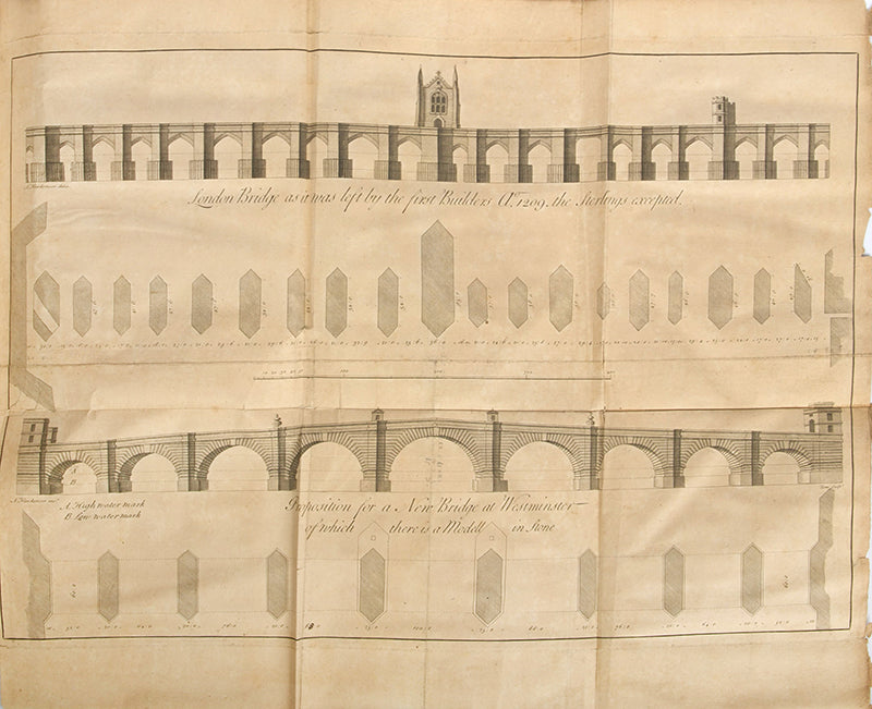 First editions of Nicholas Hawksemoor's A Short Account of London Bridge, and Thomas Lediard's Some Observations on the Scheme, with extra plates.