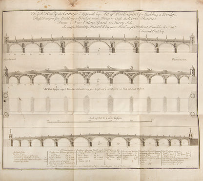 First editions of Nicholas Hawksemoor's A Short Account of London Bridge, and Thomas Lediard's Some Observations on the Scheme, with extra plates.