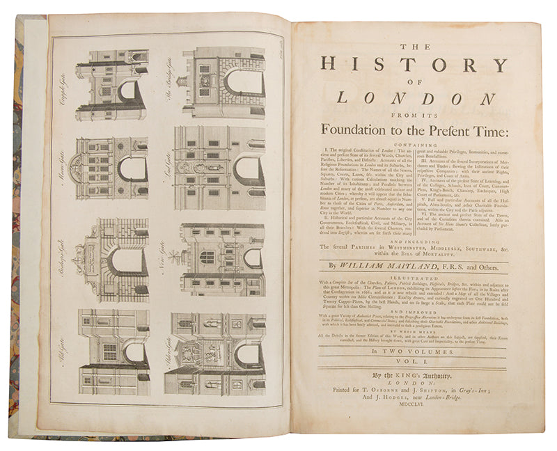 The enlarged and preferred second edition of Maitland's The History of London furnished with nearly 100 more plates than the first edition.