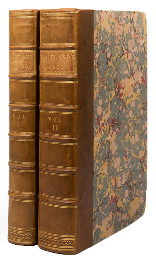 The enlarged and preferred second edition of Maitland's The History of London furnished with nearly 100 more plates than the first edition.