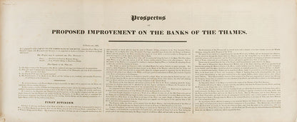 First edition of the hand-coloured issue of Frederick Trench's Lithographic Sketch of the North Bank of the Thames, his proposal for a new Embankment which would eventually see the light of day 40 years later.