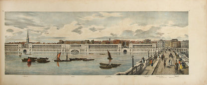 First edition of the hand-coloured issue of Frederick Trench's Lithographic Sketch of the North Bank of the Thames, his proposal for a new Embankment which would eventually see the light of day 40 years later.