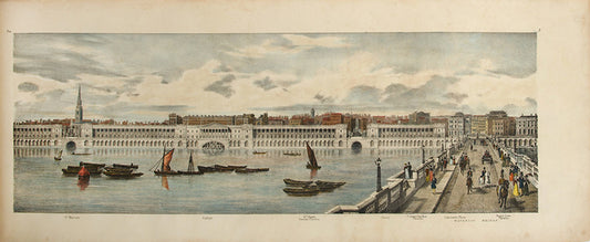 First edition of the hand-coloured issue of Frederick Trench's Lithographic Sketch of the North Bank of the Thames, his proposal for a new Embankment which would eventually see the light of day 40 years later.