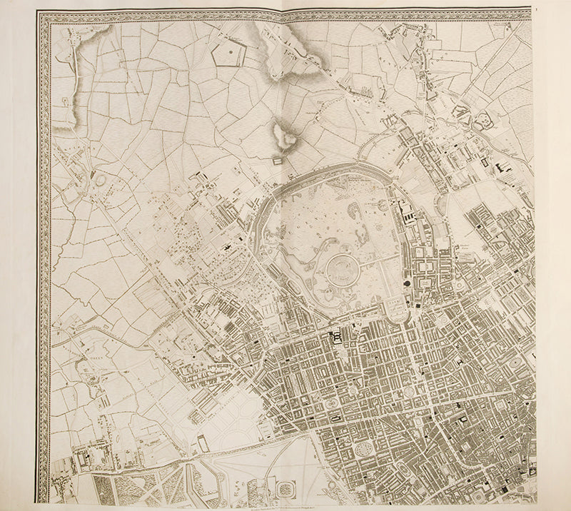 Uncoloured first edition, in the six original segments, of Cristopher Greenwood's landmark Map of London, beautifully engraved map by James and Josiah Neele.