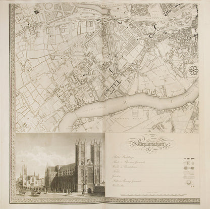 Uncoloured first edition, in the six original segments, of Cristopher Greenwood's landmark Map of London, beautifully engraved map by James and Josiah Neele.