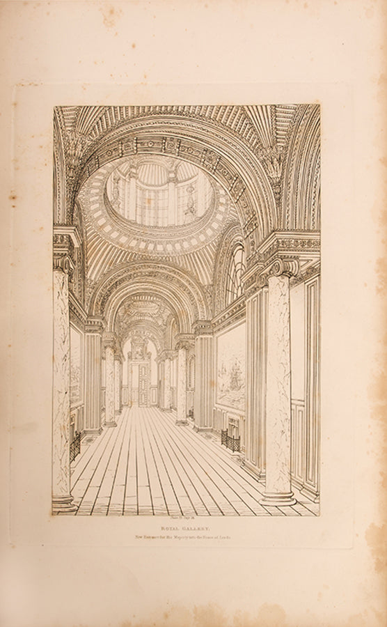 First edition of Designs for Public and Private Buildings by John Soane, exhibiting his designs including the Houses of Parliament, the Bank of England, and Hyde Park gate.