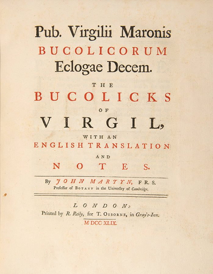 A fine example of early colour printing adorning Martyn's English Latin edition of Virgil's Georgics, bound uniformly with his Bucolics.
