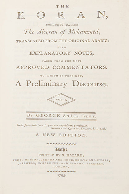 New editon of the George Sale Koran printed in Bath in 1795.