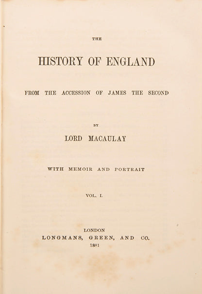 A superb set in full contemporary tree-calf gilt of Macaulay's History of England