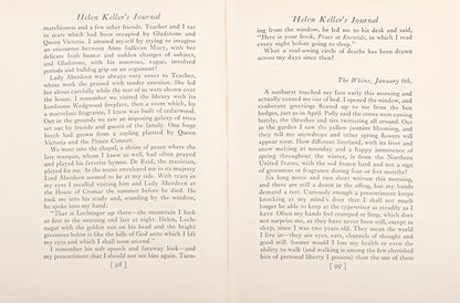 First edition and an attractive copy in the dust jacket of the journal that Helen Keller kept during the year following the death of her teach, Anne Sullivan Macy.
