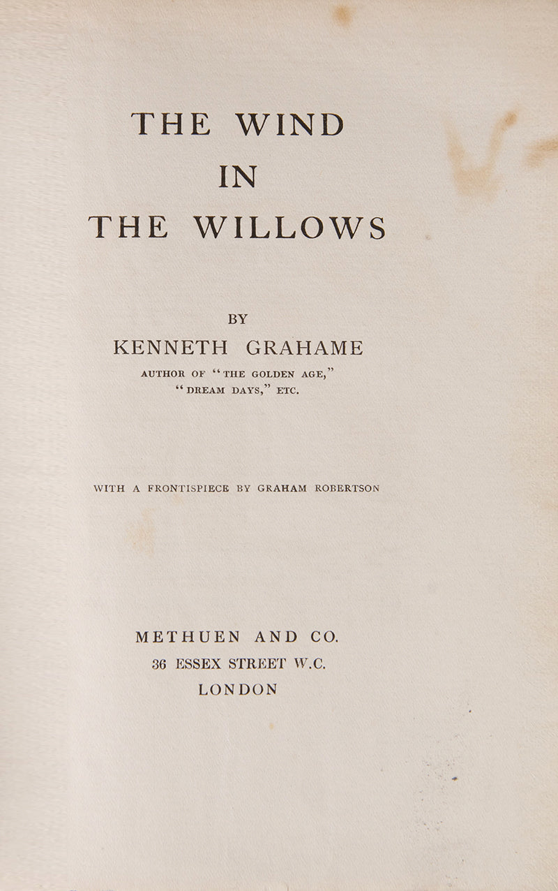 First impression, The Wind in the Willows, Kenneth Grahame, goog copy of a corner stone work of Edwardian literature, a tale steeped in nostalgia and parental love