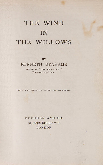 First impression, The Wind in the Willows, Kenneth Grahame, goog copy of a corner stone work of Edwardian literature, a tale steeped in nostalgia and parental love