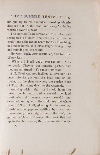 First impression, The Wind in the Willows, Kenneth Grahame, goog copy of a corner stone work of Edwardian literature, a tale steeped in nostalgia and parental love