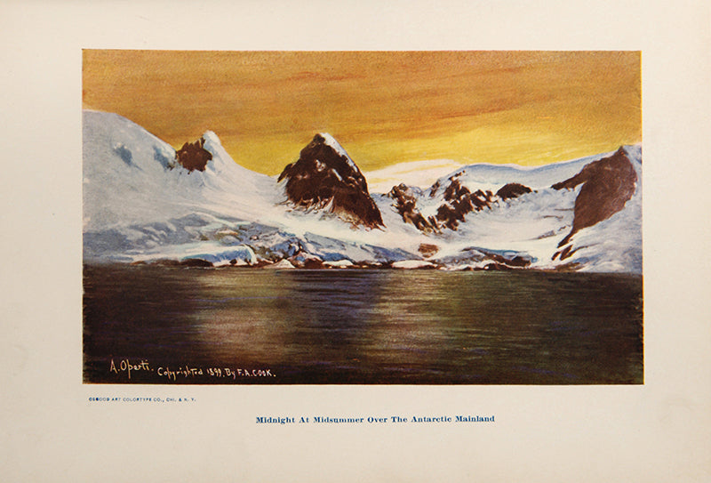 First edition of Frederick Cook's Through the First Antarctic Night. Cook's narrative of the first Belgian expedition to the Antarctic, under Gerlache de Gomery, was the only first-hand account of the expedition published in English.