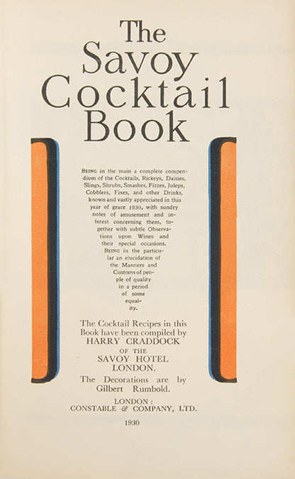 A charming copy of Harry Craddock's The Savoy Cocktail Book with assocated presentation inscription from Booth's Gin