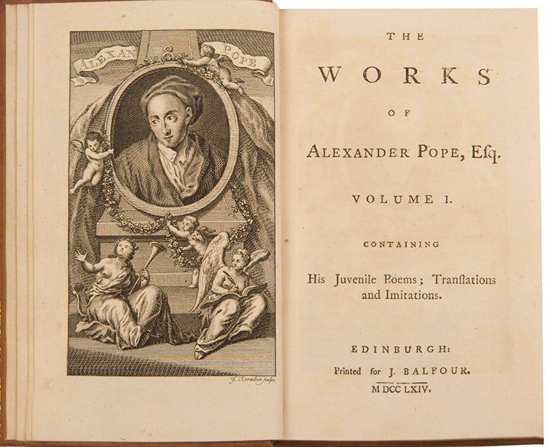 A lovely six-volume edition of Alexander Pope's collected works, illustrated with 24 engraved plates
