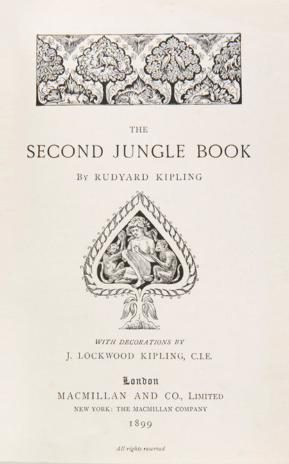 An attractive set of Kipling's. The Jungle Book and The Second Jungle Book, his best known collection of stories, famously made into a film; 2 volumes, <br />