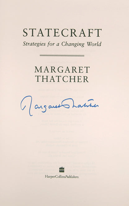 A fine first edition copy of Statecraft by Margaret Thatcher, signed by Baroness Thatcher on the title-page