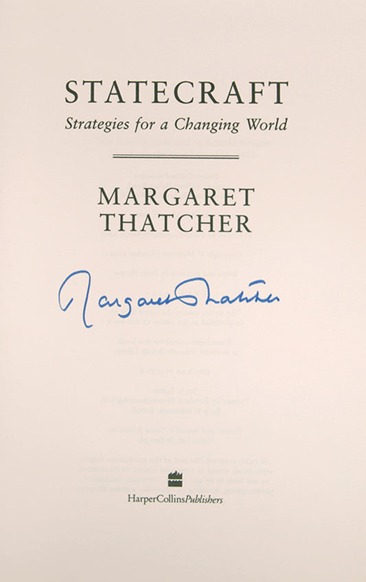 A fine first edition copy of Statecraft by Margaret Thatcher, signed by Baroness Thatcher on the title-page