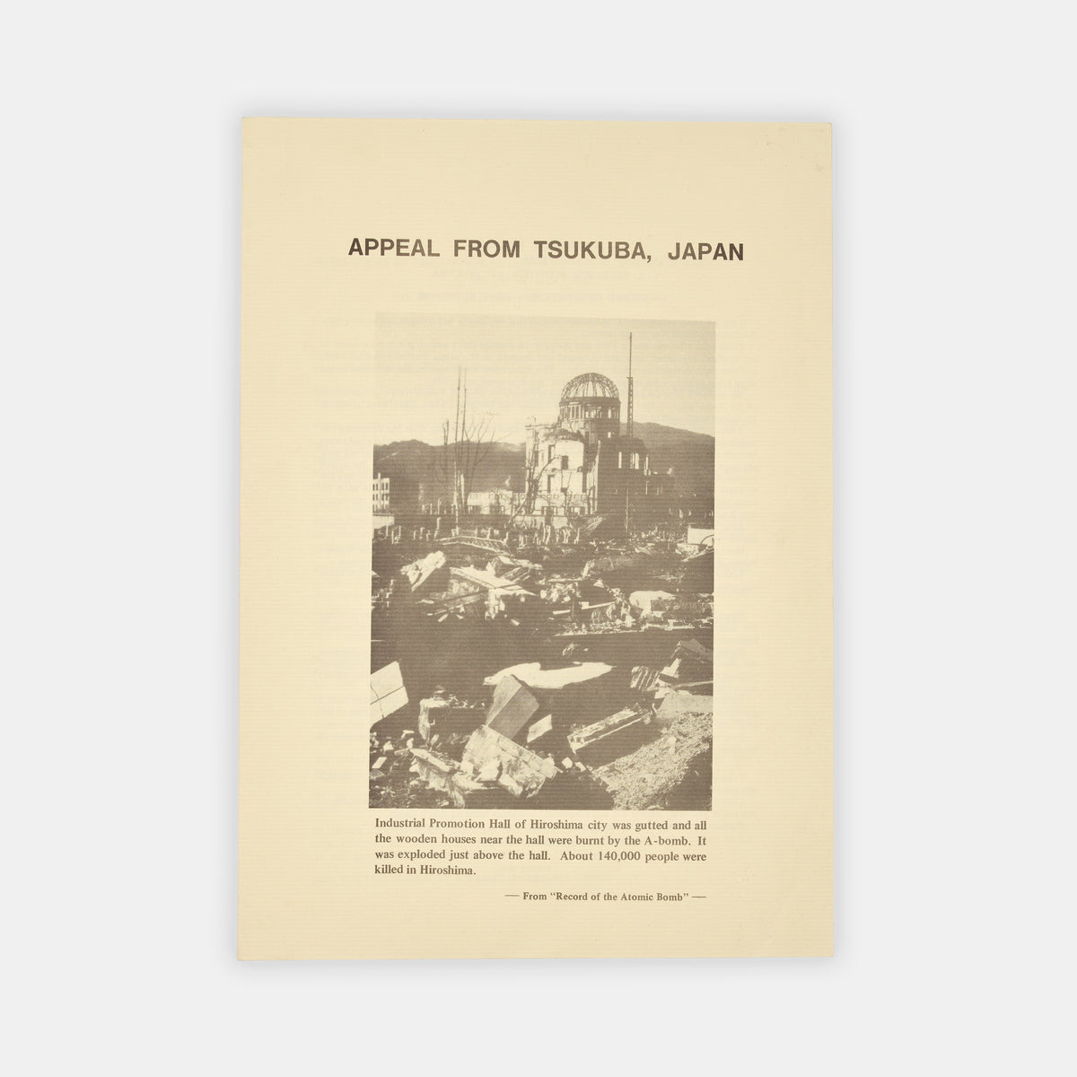 A rare anti-weapons flyer published by the Council of Labor Unions of Tsukuba Science City, Japan, on May 1st, 1982.