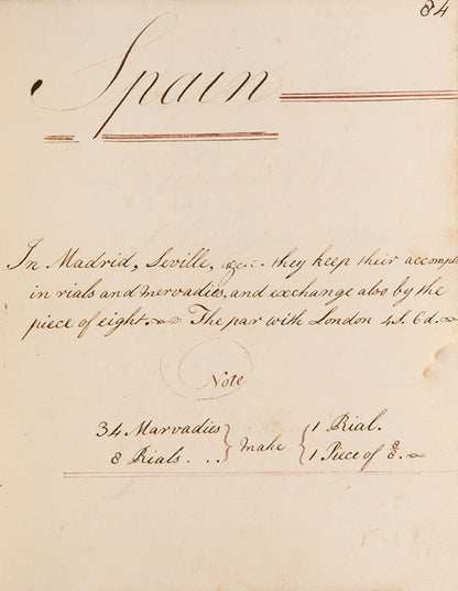 An attractive mathematical workbook made in 1759 emphasising calculations in trade, currency exchange, and farming, likely by Richard Beale Senior of Biddenden, Kent.