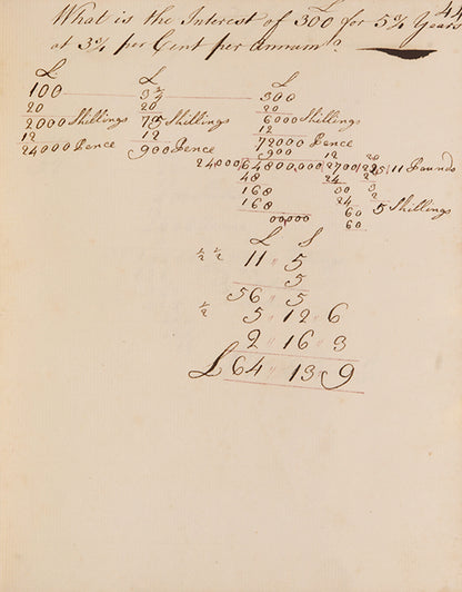 An attractive mathematical workbook made in 1759 emphasising calculations in trade, currency exchange, and farming, likely by Richard Beale Senior of Biddenden, Kent.