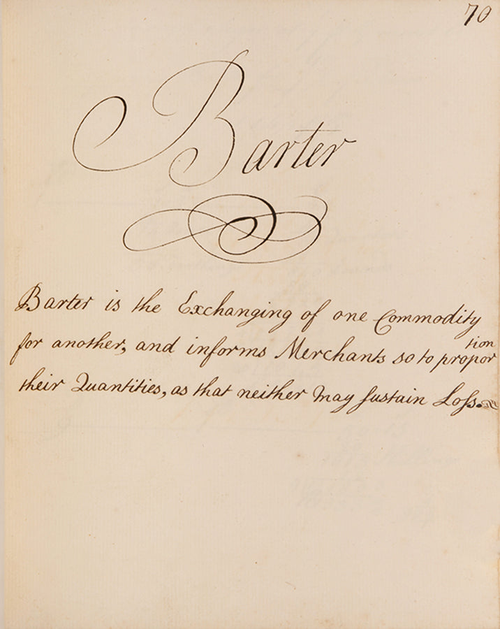An attractive mathematical workbook made in 1759 emphasising calculations in trade, currency exchange, and farming, likely by Richard Beale Senior of Biddenden, Kent.
