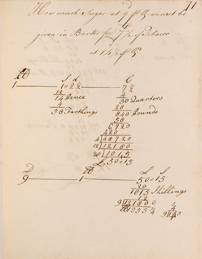 An attractive mathematical workbook made in 1759 emphasising calculations in trade, currency exchange, and farming, likely by Richard Beale Senior of Biddenden, Kent.