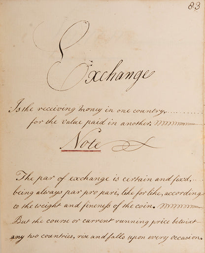 An attractive mathematical workbook made in 1759 emphasising calculations in trade, currency exchange, and farming, likely by Richard Beale Senior of Biddenden, Kent.
