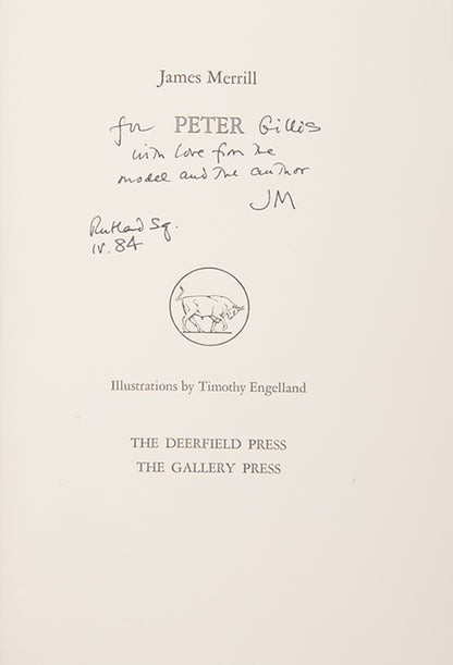 Dedication copy of Peter by James Merrill, inscribed by the author to Peter Gillis.