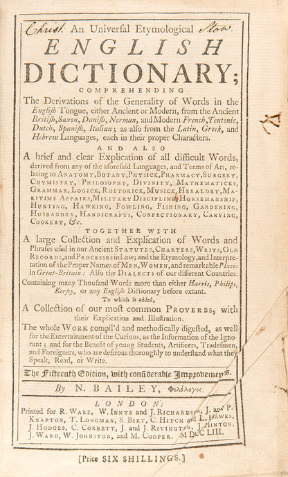 An early edition of Nathan Bailey's Universal Etymolgoical English Dictionary