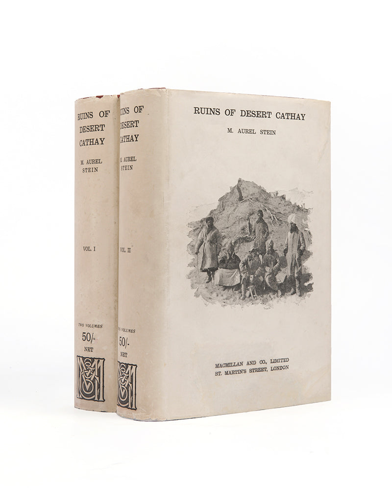 First edition of Aurel Stein's Ruins of Desert Cathay, in the  rare original publisher's dust-jackets, printed on cream paper in black with photograph to front panels not found in the text, leaving the books in truly fine condition.