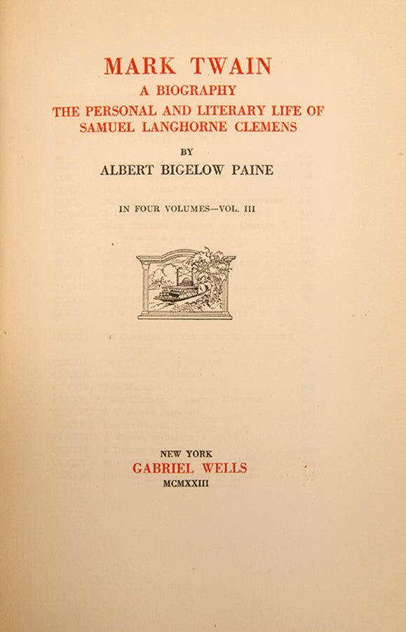 The Definitive edition of Mark Twain's The Writings of Mark Twain, signed by Mark Twain both as his real name and pen name.