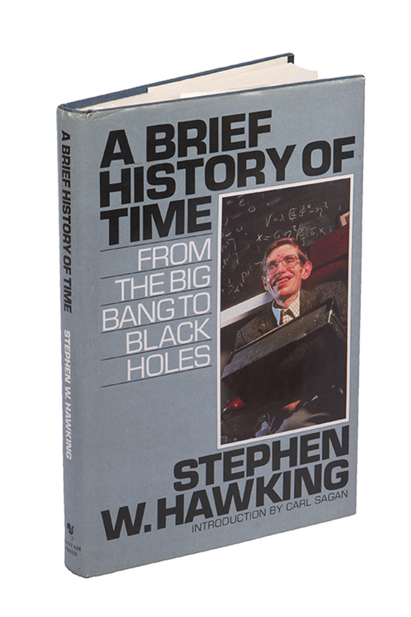 Thumbprint-signed copy of the eighth printing of Stephen Hawking's A Brief History of Time, presented to the former porter at Gonville & Caius College, Cambridge.