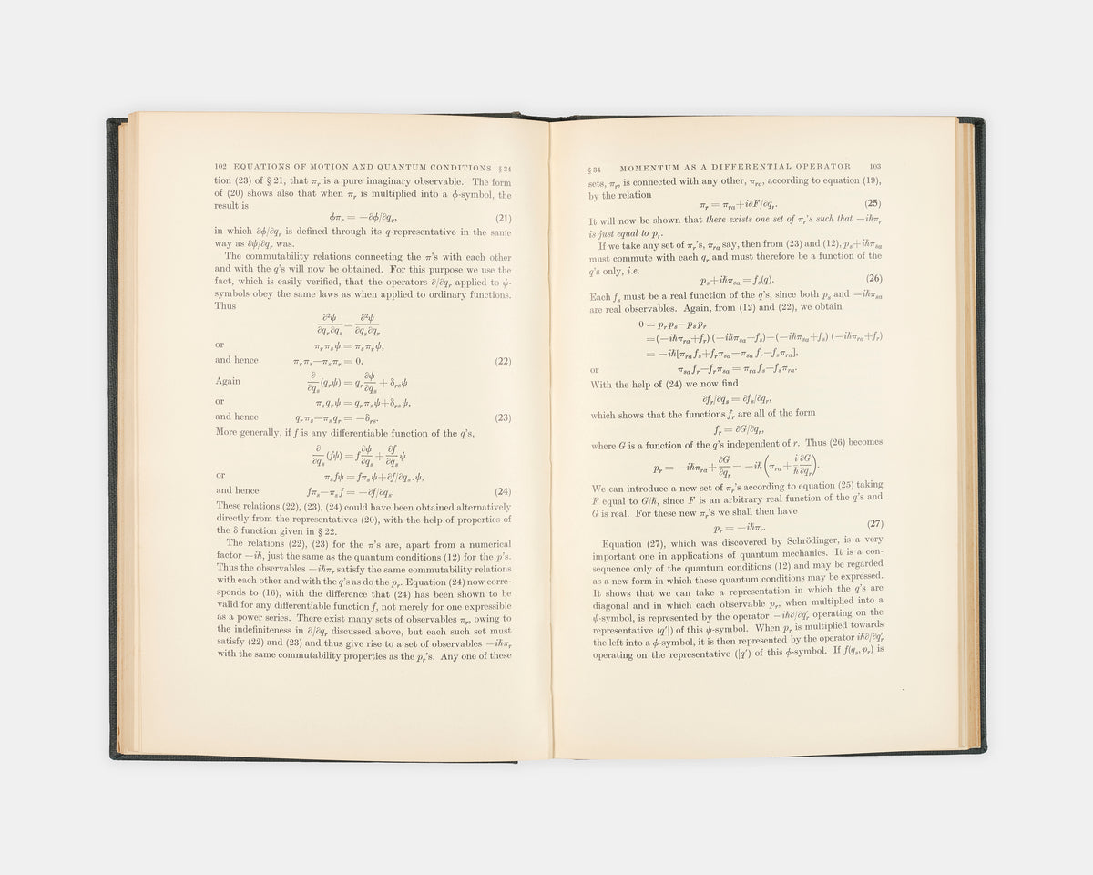 First edition of Paul Dirac's authoritative textbook The Principles of Quantum Mechanics, a landmark work that deeply influenced a generation of physicists.