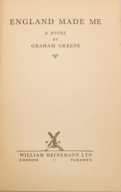 First edition of England Made Me by Graham Greene, in the first issue dust-jacket.