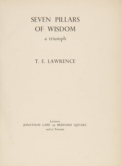 A handsome copy of T.E. Lawrence's Seven Pillars of Wisdom in crushed red-brown morocco by Sangorski & Suctliffe