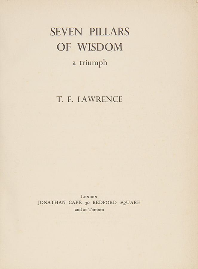 A handsome copy of T.E. Lawrence's Seven Pillars of Wisdom in crushed red-brown morocco by Sangorski & Suctliffe