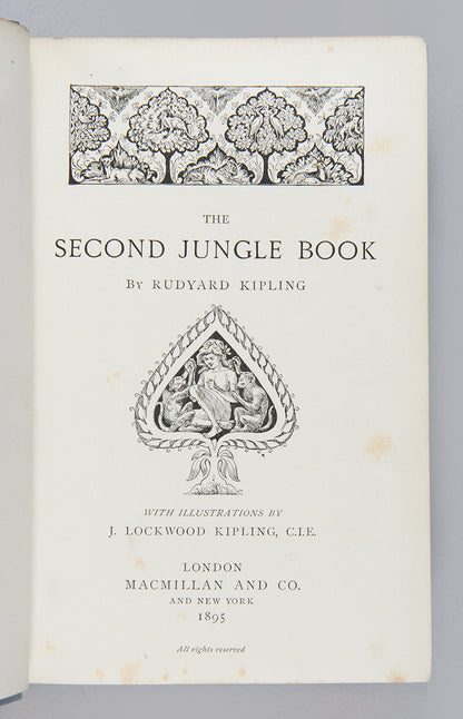 The Second Jungle Book by Rudyard Kipling with 39 text illustrations by his son J. Lockwood, a first edition copy with the publisher's original cloth, v.g condition