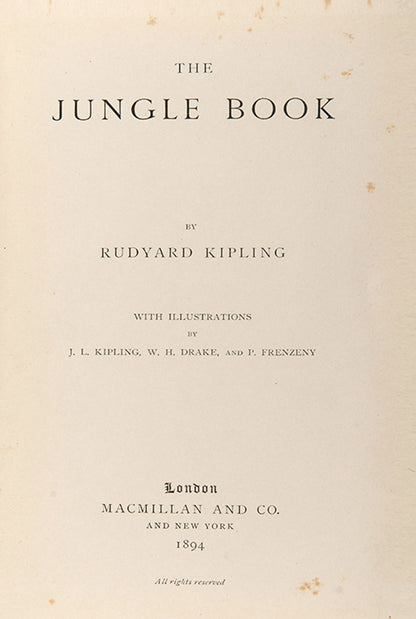 The jungle book in two volumes, with the original pictorial boards in very good condition, the gilt embossed covers are well preserved especially the second volume