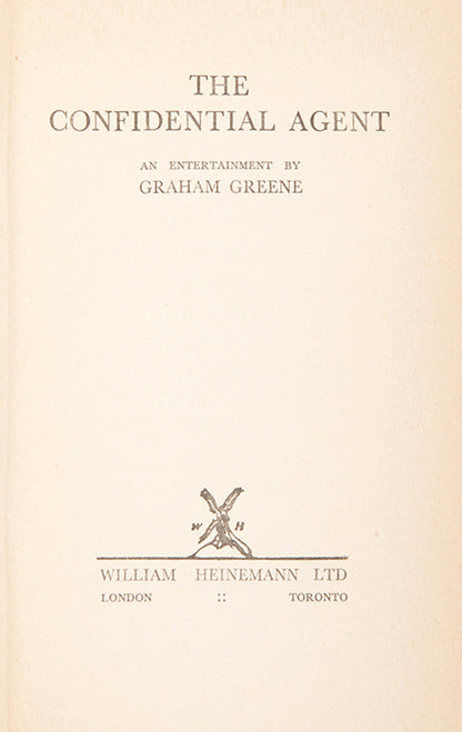 First edition of The Confidential Agent by Graham Greene in the first issue dustjacket.