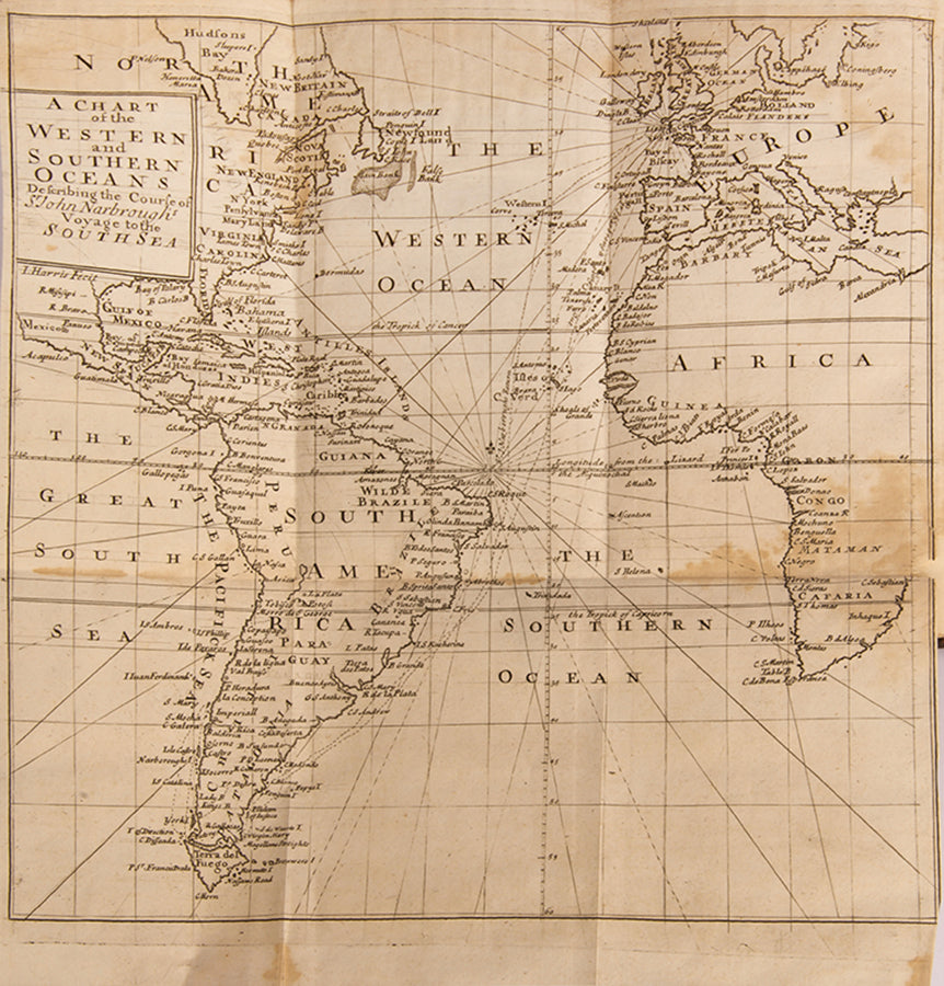 Second edition of John Narbrough's An Account of Several Late Voyages and Discoveries, the preferred edition with additional map and text on Greenland.