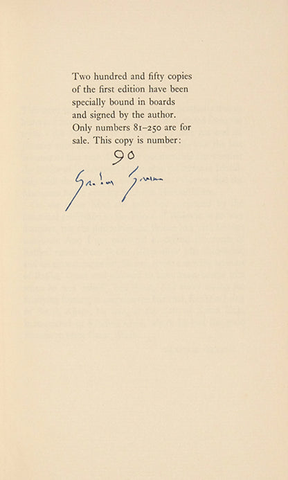 First edition of The Return of A.J. Raffles by Graham Greene. One of 250 copies, specially bound and signed by the author.