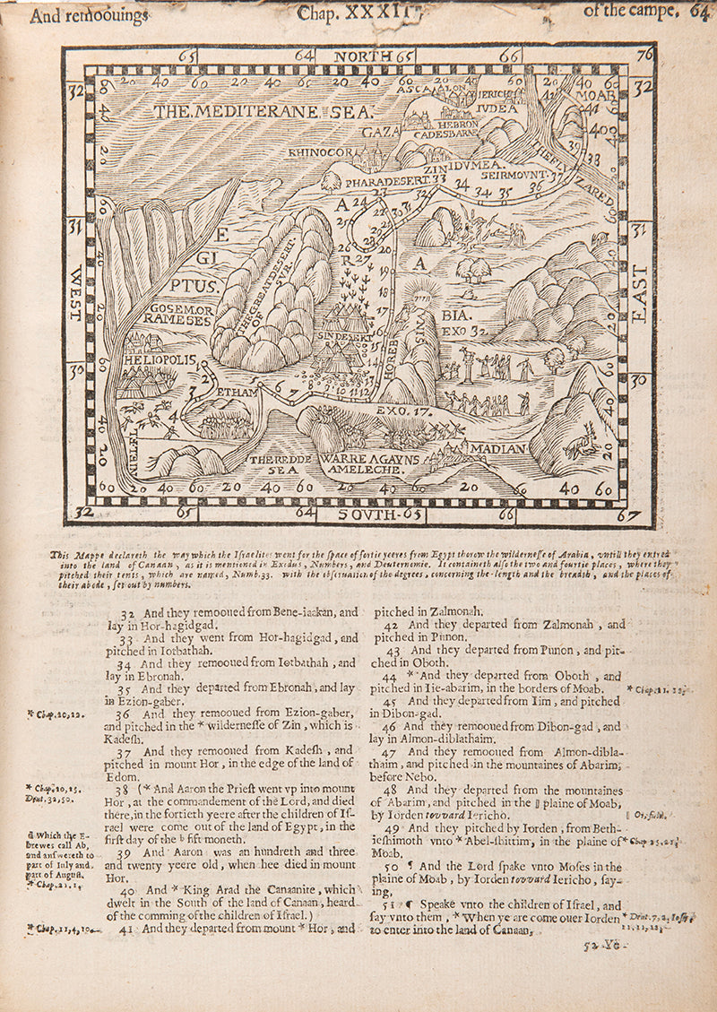 An intriguing quarto edition of the Geneva Bible, with a false imprint for 1599, printed in the Low Countries for use by English Puritans