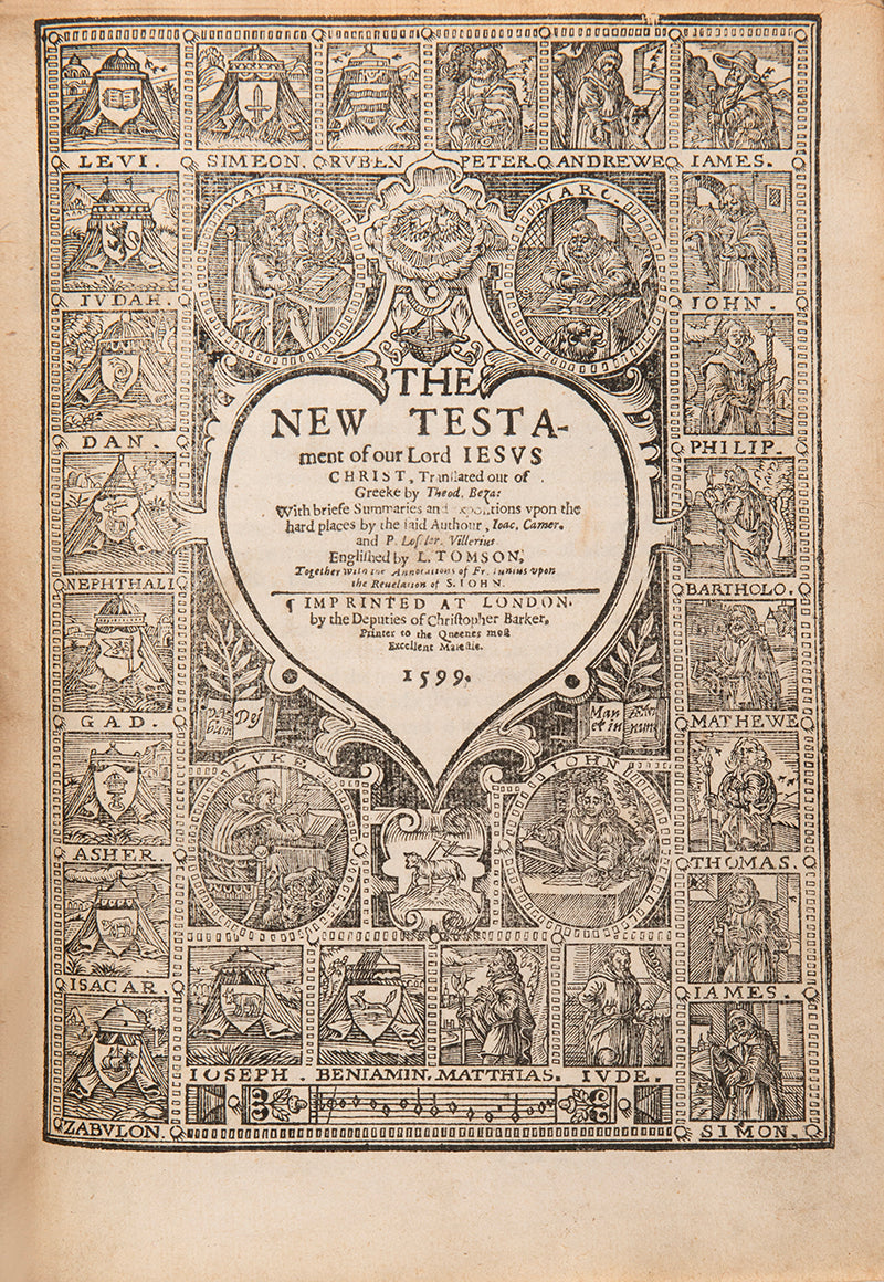 An intriguing quarto edition of the Geneva Bible, with a false imprint for 1599, printed in the Low Countries for use by English Puritans