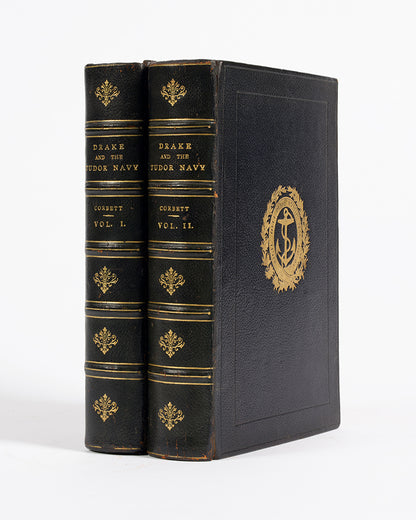 A handsomely bound set of Drake and the Tudor Navy, with a history of the rise of England as a maritime power. 