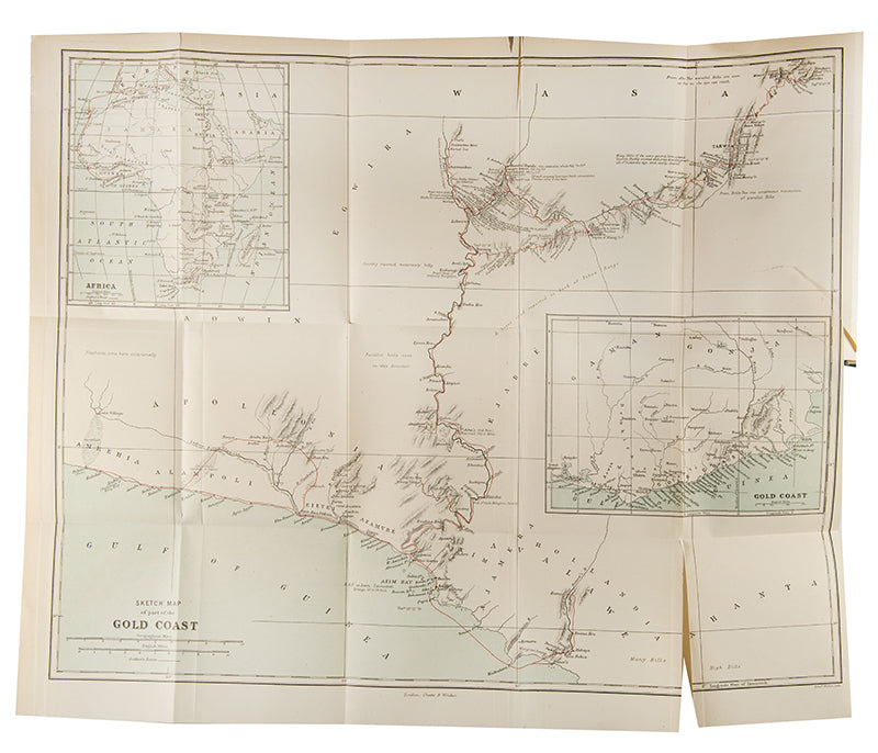 First edition of To the Gold Coast for Gold by Richard Burton, one of his rarer works on his expedition in 1875 to explore the Kong Mountains and search for gold in the valley of the Ancobra River.