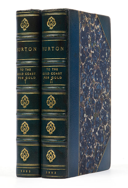 First edition of To the Gold Coast for Gold by Richard Burton, one of his rarer works on his expedition in 1875 to explore the Kong Mountains and search for gold in the valley of the Ancobra River.