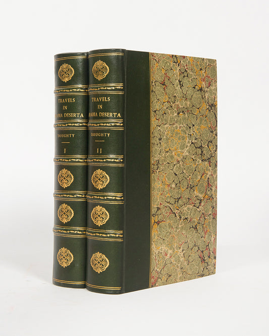 First edition of Travels in Arabia Deserta by Charles Doughty, a classic of exploration of Arabia which contains so much information on the topography of the area that it was used as a textbook by the British army during the Arab Revolt.