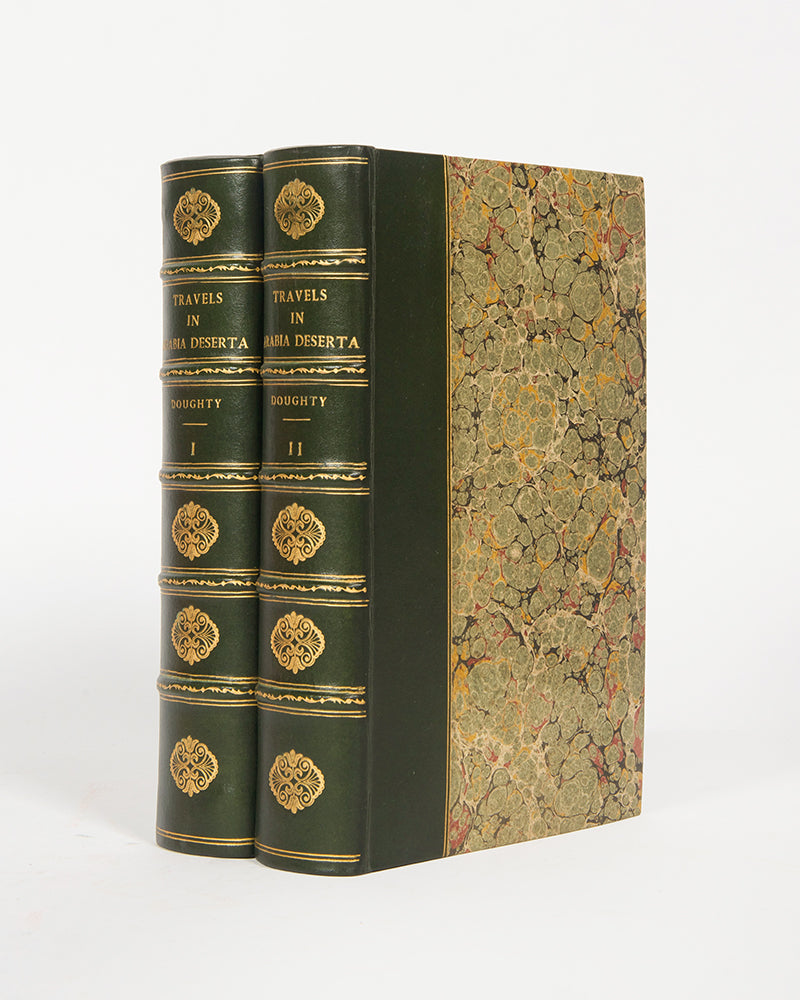 First edition of Travels in Arabia Deserta by Charles Doughty, a classic of exploration of Arabia which contains so much information on the topography of the area that it was used as a textbook by the British army during the Arab Revolt.